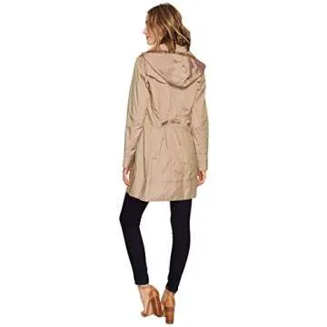 Cole Haan Women's Single Breasted Packable Rain Jacket with Removable Hood, Champagne, Small