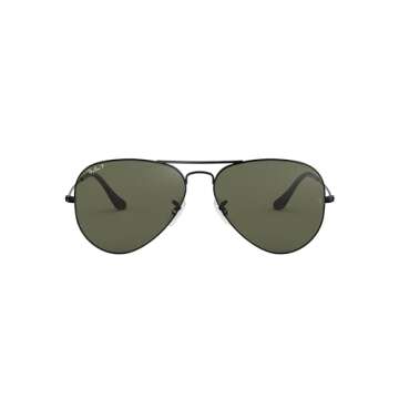 Ray-Ban RB3025 Classic Aviator Sunglasses - Black/Polarized G-15 Green, 58 mm