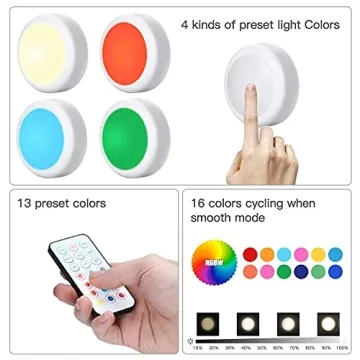 HEPLP Color Changing LED Puck Lights with Remote Control