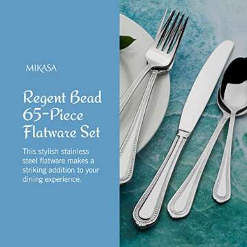 Mikasa, Regent Bead Flatware Service for 12, 65 Piece Set, 18/10 Stainless Steel, Silverware Set with Serving Utensils