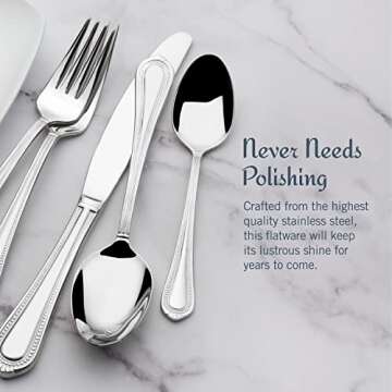 Mikasa, Regent Bead Flatware Service for 12, 65 Piece Set, 18/10 Stainless Steel, Silverware Set with Serving Utensils