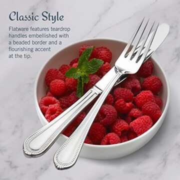 Mikasa, Regent Bead Flatware Service for 12, 65 Piece Set, 18/10 Stainless Steel, Silverware Set with Serving Utensils