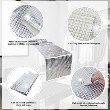 12 x 108 Inches Glitter Disco Party Table Runner Retro 70s 80s Theme Birthday Party Decorations Sequin Silver Bachelorette Party Supplies Dance Party Decor Wedding Table Cloth