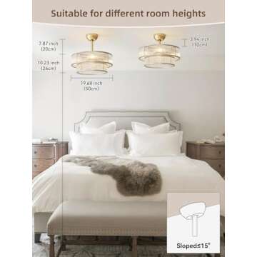 YADZSLY Gold Fandelier Ceiling Fans with Lights, 20" Gold Crystal Chandelier Ceiling Fan with Light Remote Control, Caged Mid Century with 6 Speeds for Bedroom, Living Room, Nursery