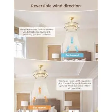 YADZSLY Gold Fandelier Ceiling Fans with Lights, 20" Gold Crystal Chandelier Ceiling Fan with Light Remote Control, Caged Mid Century with 6 Speeds for Bedroom, Living Room, Nursery