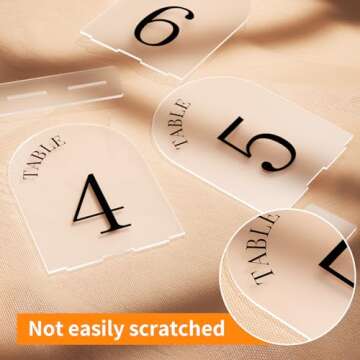 Frosted Table Numbers, 5x7 Wedding Table Numbers 1-15, Arch Acrylic Table Number Holder with Stands for Wedding Party Event