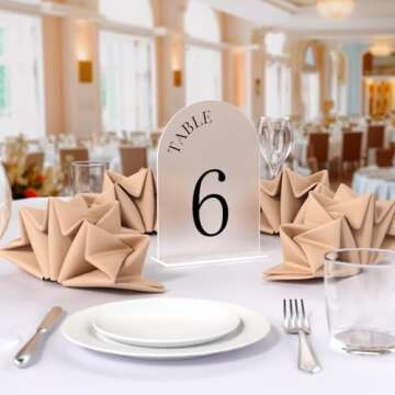 Frosted Table Numbers, 5x7 Wedding Table Numbers 1-15, Arch Acrylic Table Number Holder with Stands for Wedding Party Event