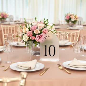 Frosted Table Numbers, 5x7 Wedding Table Numbers 1-15, Arch Acrylic Table Number Holder with Stands for Wedding Party Event