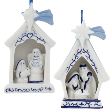 Delft Blue Porcelain Holy Family Ornaments - 2 Assorted Christmas Decorations