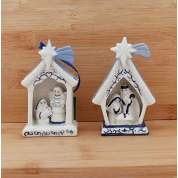 Delft Blue Holy Family Ornaments for Elegant Christmas Decor