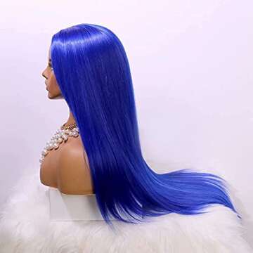 EEWIGS Blue Long Straight Synthetic Middle Part None Lace Wigs Natural Looking full machine made wig Heat Resistant Fiber Hair for Women (blue)