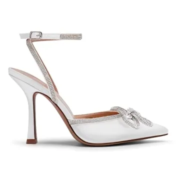 DREAM PAIRS Women's High Heels Destiny Closed Toe Strappy Heels Sexy Rhinestone Ankle Strap Pumps Wedding Bridal Party Dress Shoes Destiny,Size 7.5,White,SDPU2208W