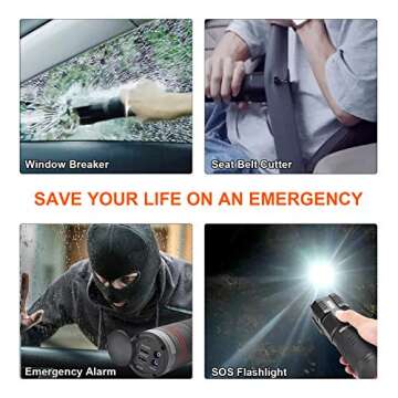 CarAIDE Super Safe Jump Starter(12V 1000A, up to 6.0L Gas, 4.0L Diesel Engine), Car Battery Booster, 18 in 1 Emergency Escape Multi-Tools, Window Breaker, Seat Belt Cutter, Alarm, SOS Flash