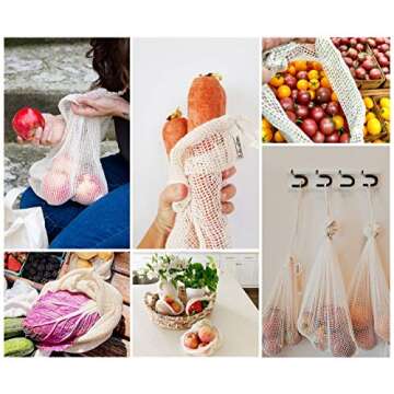 Reusable Cotton Mesh Produce Bags - 100% Organic Cotton, Durable, Double Stitched, Onion Bags, Mesh ...