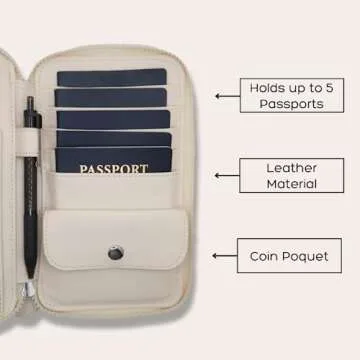 Family Passport Holder for 5 - Multiple Passport Holder w/Compartments & Slots - Leather Travel Document Holder - Sleek & Functional Passport Holder Family for Boarding Pass, or Bills