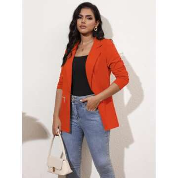 Genhoo Women's Casual Work Jacket Solid Color Knit Blazer & Suit Jackets with Pockets Orange Medium