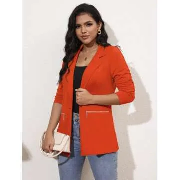 Genhoo Women's Orange Casual Work Blazer Jacket