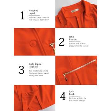 Genhoo Women's Casual Work Jacket Solid Color Knit Blazer & Suit Jackets with Pockets Orange Medium