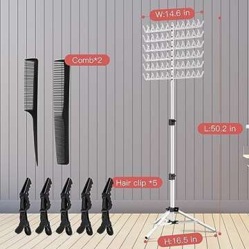 Sunnacate Height Adjustable Braiding Hair Rack with 120 Pegs, 2-side Hair Extension Holder, Hair Holder with Hair Braiding Tools for Stylists(Patent Protection)