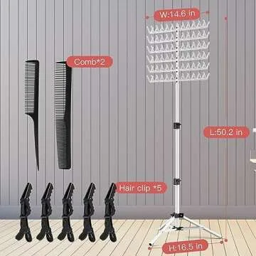 Sunnacate Height Adjustable Braiding Hair Rack with 120 Pegs, 2-side Hair Extension Holder, Hair Holder with Hair Braiding Tools for Stylists(Patent Protection)