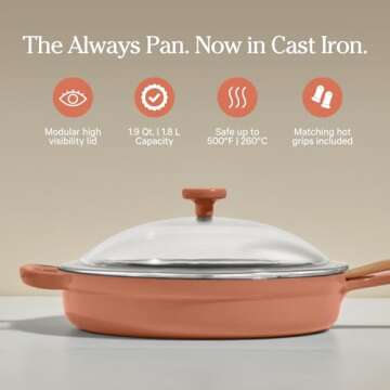 Our Place Cast Iron Always Pan | Premium Enameled, Toxin-Free Surface | 10-inch 8-in-1 Multifunctional Cookware System | Lid, Handle Covers | Heavy Duty Skillet | Oven & High Heat Safe | Spice
