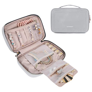 BAGSMART Grey Travel Jewelry Organizer - Compact & Tangle-Free Storage