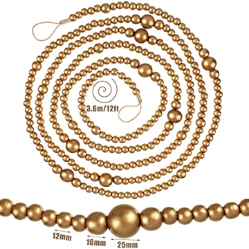 12 Feet Wooden Beads Garland for Christmas Decor