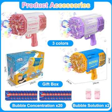 Bubble Gun Bubble Machine Gun 69 Holes Automatic Bubbles Machine for Kids Adults Outdoor Toys Gift f...