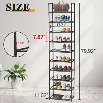Z&L HOUSE 10 Tier Shoe Rack Tall, Sturdy Free Standing Narrow Shoe Stand, Store 20-24 Pairs of Shoes...