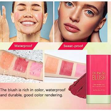 Mysense Pink Cream Blush Stick, On-the-Go Blush, Multi-use Makeup Blush Stick for Cheeks Lips Eyes, Solid Moisturizer Stick Blush Makeup Natural Matte Finish Waterproof Long-Lasting, 01 Shy Pink