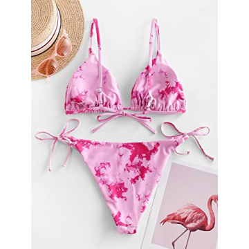 Zaful Tie Dye String Triangle Bikini Set for Women