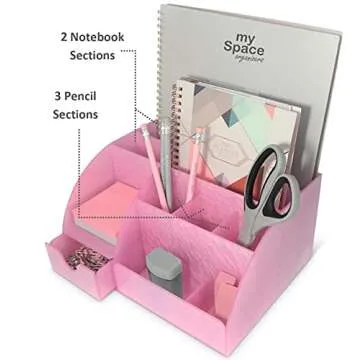 Pink Desk Organizer Office, Acrylic, with Drawer, 9 Compartments, Supplies and Cool Desk Accessories Organizer, Desktop Pen Holder (Pink)