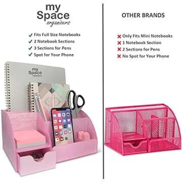 Pink Desk Organizer Office, Acrylic, with Drawer, 9 Compartments, Supplies and Cool Desk Accessories Organizer, Desktop Pen Holder (Pink)