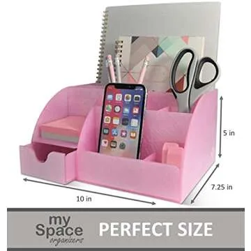 Pink Desk Organizer Office, Acrylic, with Drawer, 9 Compartments, Supplies and Cool Desk Accessories Organizer, Desktop Pen Holder (Pink)