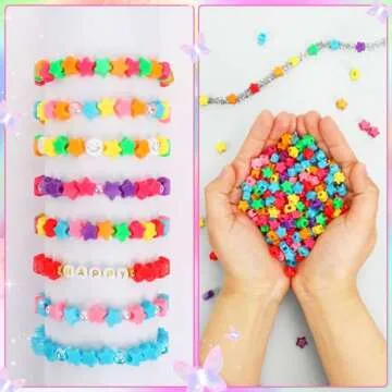 UPINS 1200 Pcs Star Pony Beads, Star Shape Spacer Beads Rainbow Beads Bulk Large Hole for Birthday 4th of July Pride Party Decorate Friendship Bracelets Hair Beads Crafts