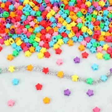UPINS 1200 Pcs Star Pony Beads, Star Shape Spacer Beads Rainbow Beads Bulk Large Hole for Birthday 4th of July Pride Party Decorate Friendship Bracelets Hair Beads Crafts