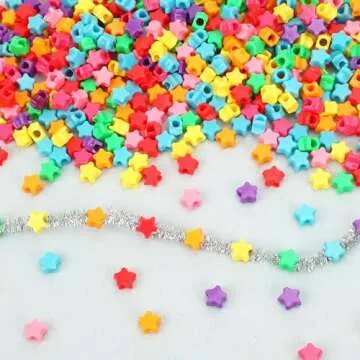 UPINS 1200 Pcs Star Pony Beads, Star Shape Spacer Beads Rainbow Beads Bulk Large Hole for Birthday 4th of July Pride Party Decorate Friendship Bracelets Hair Beads Crafts