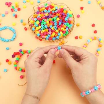 UPINS 1200 Pcs Star Pony Beads, Star Shape Spacer Beads Rainbow Beads Bulk Large Hole for Birthday 4th of July Pride Party Decorate Friendship Bracelets Hair Beads Crafts