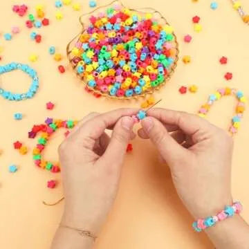 UPINS 1200 Pcs Star Pony Beads, Star Shape Spacer Beads Rainbow Beads Bulk Large Hole for Birthday 4th of July Pride Party Decorate Friendship Bracelets Hair Beads Crafts