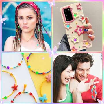 UPINS 1200 Pcs Star Pony Beads, Star Shape Spacer Beads Rainbow Beads Bulk Large Hole for Birthday 4th of July Pride Party Decorate Friendship Bracelets Hair Beads Crafts