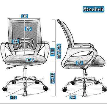 Ergonomic Office Chair Computer Desk Chair with Back Support Mesh Rolling Swivel PC Executive Chair ...