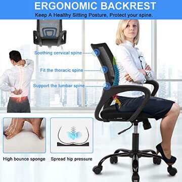 Ergonomic Office Chair Computer Desk Chair with Back Support Mesh Rolling Swivel PC Executive Chair Modern Adjustable Height Task Works Office Chair for Women Men, Black