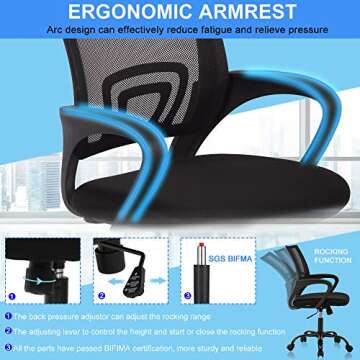 Ergonomic Office Chair Computer Desk Chair with Back Support Mesh Rolling Swivel PC Executive Chair Modern Adjustable Height Task Works Office Chair for Women Men, Black