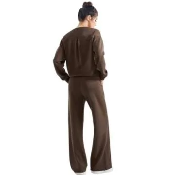 SUUKSESS Women Modal 2 piece outfits Oversized Sweatshirt Fall Lounge Set Wide Leg Pants Matching Sets (Brown,S)