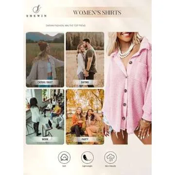 SHEWIN Women's Casual Waffle Knit Button-Down Shacket