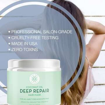 Pure Body Naturals Coconut Oil Hair Mask, Deep Conditioning Hair Treatment for Dry Damaged and Color Treated Hair, Sulfate Free Hair Conditioner, Moisturizes, Repairs, 8.8 Fl Oz