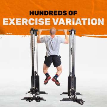 Pulley Cable Machine Tower [Bells of Steel] Cable Tower Squat Stand, Weight Plate Loadable Sleeves, Home Gym Cable Weight Machine, Nylon Pulleys, 2:1 Ratio, 250lb Capacity