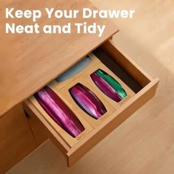CRAKTH Bamboo Plastic Bag Storage Organizer for Kitchen Drawer, 4 Separate Baggie Organizer, Suitable for Gallon, Quart, Sandwich & Snack Variety Size Bag