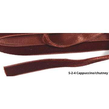 Vintage 3/8'' Velvet Ribbon - Made in Swiss (3/8'' Cappuccino Brown Velvet, 5 Yards)