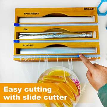 CRAKTH Bamboo Wrap Dispenser - 3 in 1 Organizer Solution